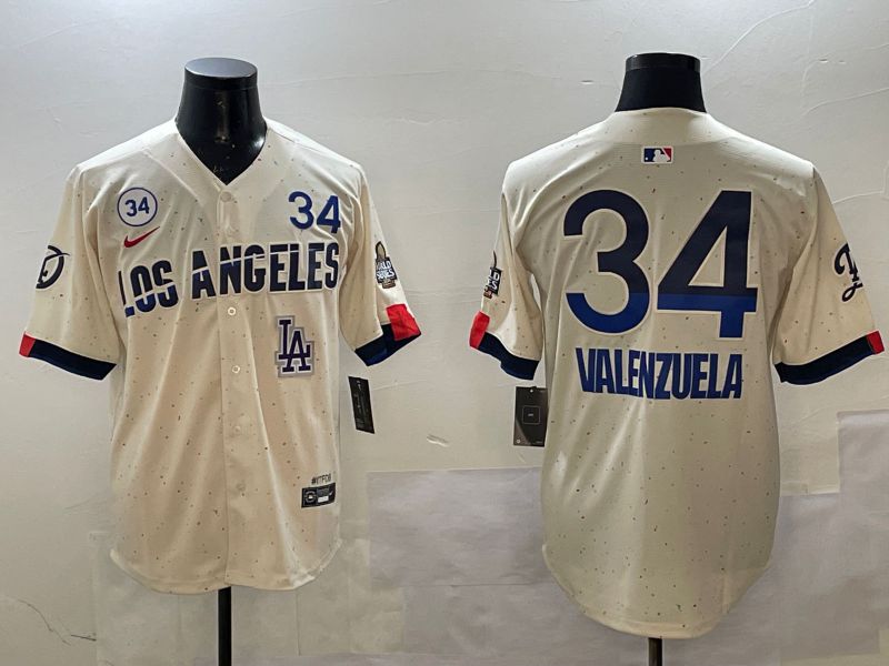 Men Los Angeles Dodgers #34 Valenzuela Cream Fashion city 2025 Nike MLB Jersey style 2->los angeles dodgers->MLB Jersey